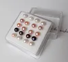 925 Silver Mixed color white black Pink 6mm natural Freshwater pearl Earrings Ear Studs 10 pairs