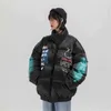 Хип-хоп Толстая куртка Parka Happy Graffiti Print Men Windbreaker Streetwear arajuku зимняя мягкая куртка Пальто теплым вариантом 211204