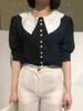 Korean Fashion Ruffled Collar Blouse Women Shirts Elegant Puff Sleeve Blusas Mujer Sweet Solid Age-reducing Summer Tops Women 210514