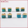 Stud BOROSA 5/10Pairs Fashion Gold Color 7mm Square Natural Tur-quoise Earrings Blue Stone Druzy Jewelry G1647