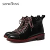 Sophitina lazer sapatos femininos de pele de carneiro de pele redonda zíper zíper Cruzado sapatos mid primavera de salto / outono senhora botas de tornozelo SO815 210513