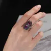 Charms 6x9mm Naturalne Koraliki Charoite Pierścień 925 Sterling Silver Biżuteria Vintage Ring Rocznica Party Prezenty Dla Kobiet 211217