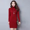 Mulher Plus Size Casual Mid-Length Middle Sweater Sólida Cor Sólida Versátil Slim Slim Senhora Vestido Outono Inverno Novo G1214