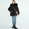 Vinter 90% Vit Duck Down Coat Tjock Varm Stor Real Fur Hooded Jacka Midja Retractable Parker Snow Outwear 210430