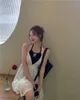 Летнее мини-платье для женщин 2021 стиль праздников девушки сладкое свободное зашнуровать шнурок спагетти платье женщин (R98259) Y0603