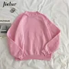 Jielur 9色ピンクグリーンOネックパーカー冬秋プルオーバースウェットカーツ女性純粋な色緩いトラックスーツM-XXL 220308