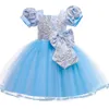 Girl's Dresses Flower Kids Dress For Girls Wedding Tulle Short Sleeve Bow Girl Elegant Princess Party Pageant Formal Gown Children Clothe