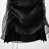 Jupe de cordon noire décontractée pour femmes élastique taille haute froncée jupes midi mince femme style de mode d'été 210521