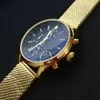 P Quality Mens Watchesすべてのポインター作業機能クロノグラフクォーツウォッチステンレススチールストラップ防水ストップウォッチ