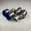 Eén paar: Y Model Universal Uitlaat Dual Pipes Glossy Carbon Fiber + Blue Rvs Auto AkrapoVic Uitlaten Dubbelstaart Tips
