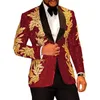 Clássico Homens Golden Applique Brilhante Lantejoulas Blazer Mens Terno Terno Smoking para Noivos Do Casamento Custom Feito 2 Peças Jacket + Preto Calças Suits Blaz