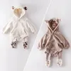 Infant Baby Boys Girls Rompers Clothes Plush ear Long Sleeve Autumn Winter Thicken 210429