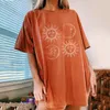 女性のTシャツ原宿プルオーバー太陽と月印刷されたパターンカジュアル半袖Tシャツトップスストリートウェア特大2021＃T2P
