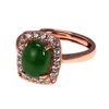 Cluster Rings 925 Sterling Silver For Women Oval Shape Rose Gold Plated Natural Green Jade Micro Paved Zircon Surround Opening Typ269M