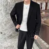 Koreanischen Stil Gedruckt Anzug Männer Hochzeit Casual Anzug Trendy Zwei-stück Set Mode Business Kleid (Blazer Hose) terno Masculino 210527