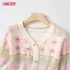 Tangada Corée Chic Femmes Élégant Motif Floral Pull d'été À Manches Courtes Dames Tricoté Jumper Tops YU64 210609