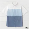 Summer White and Blue Splice Button Front Short Sleeve Shirts for Daddy Me 210528