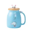 Creative couleur chat résistant à la chaleur tasse de dessin animé avec couvercle 450 ml tasse chaton café tasses en céramique enfants tasse bureau Drinkware cadeau RRA11283