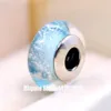 2 stks S925 Sterling Silver Murano Glass Light Blue Fluorescerende Handtekening Kleur Kralen Fit Pandora Style Charm Sieraden Armbanden Kettingen