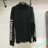 Herbst Winter Damage Distressed Vetements Strickpullover Gothic-Ärmel gewebter weißer Buchstabe Mark VTM Rollkragenpullover C0325