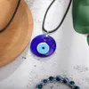 Antyczne głębokie morze niebieskie złe oko Naszyjnik Turkish Choker Glass Eye skórzany szarb