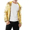 春の男性のジャケットの光沢のあるファッションシルバーゴールデンコートウインドブレーカーのヒップホップソリッドカラーJeackets1
