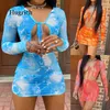 Lente 2 Stuk Set Dames Festival Kleding Gedrukt Volledige Mouwen Crop Top Mini Rok Matching Sets Sexy Tweedelige Club Outfit X0428