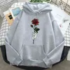 Röd ros blomma print hajuku hoodies man kvinnor casual lösa sweatshirts fleece varma långärmade fickor streetwear hooded h0909