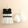 Casual 3 4 6 8 10 12 År Vit Svart Patchwork Chiffon Baby Kids Girls Summer Ärmlös Vest + Shorts 2 st Clothing Set 210625