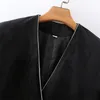 Mulheres elegante blazer veludo manga comprida dupla peito slim cheque de escritório trabalho de escritório terno jaqueta outerwear 210520