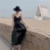 Hepburn Net garn v-hals klänning kvinnlig midja casual suspender kjol sommar och koreanska mode damkläder 210520