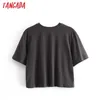 Tangada Kvinnor Star Print Crop Cotton T Shirt Short Sleeve Sommar Ladies Casual Tee Shirt Street Wear Top 4D06 210609