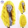 Livre parte molhado e ondulado renda dianteira perucas sintéticas cabelo amarelo cor de água wigs para mulheres cosplay / festa