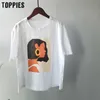 Topy Lato Character Koszulki Moda Dziewczyny Topy Krótki Rękaw Drukowanie Koreańskie Kobiety Ubrania 95% Bawełna 210720