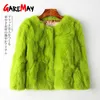 GAREMAY REAL Rabbit Fur Jacket For Women Long Sleeve Plus Size Overcoat Women's Short Real Rabbit Coat Kvinnliga plyschrockar 210925