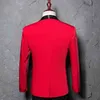 Röd en knapp pacthwork kostym jacka män våren smal passform sjal krage blazer jacka manlig fest bröllop kostym homme 210522