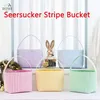 NY! NY!!! Påsk godiskorg Festlig Seersucker Stripe Bucket Easter Eggs Storage Bag Multipurpose Hemkläder Korgar