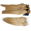 Top Qualität Brazlianisches Reines Haar Gerade Welle Spitze Verschluss 613 Blondine 3 Bündel