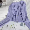 Kimutomo Solid Hollow Out Cardigans Girls Spring Summer Elegant Clothing Women V-neck Long Sleeve Breasted Top Thin 210521