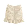Women Skirt Draped Faux Jewelry Button High-waisted Mini Ruching detail Ruffled Hem Back zip closure skirts 210621