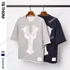 Thom 2021 TB Mäns Patchwork Kortärmad T-shirts med mönster O-Neck Casual Tees Men Hip Pop Fashion Sommar för Man