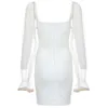 Ocstrade Mesh Bandage Dress Women Fashion Sexy Deep V Neck White Dresses Bodycon Evening Club Party 210527