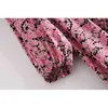 Printemps Bohême Bandage Laçage Col Rose Fleur Imprimer Robe BOHO Femme À Manches Longues Midi Robes De Vacances Plage 210429