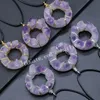 Handcrafted Raw Rough Amethyst Citrine Crystal Stone Donut Pendant Necklace Wire Wrapped 35mm Natural Purple Yellow Quartz Gemstone Circle Resin Base Pendants