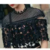 [DEAT] Summer Fashion Round Neck High Waist Hollow Out Short Sleeve Black Loose Sexy Style Dress Women 13C529 210527