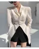 Сексуальные пустоты с длинным рукавом тонкий дизайн куртки белый повседневный воротник женщина пиджака весенняя мода пальто 210519