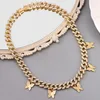 Chaines Punk Crystal Butterfly Pendant Choker Collier Gold Silver Color Miami Cuban Link Righestone Hip Hop Party Bijoux Gift275i