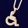 Wheelchair Handicap Sign Pendant Necklace Gold Color Charm Bling Cubic Zircon Men039s Hip Hop Rock Jewelry Chains9133814