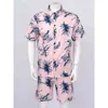 Bladmönster beachwear män sommar casual hawaiian set baddräkt strandbräda shorts bottnar med kortärmad blus skjorta toppar g1222