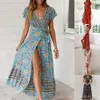 فساتين 2021 مثيرة Vneck Flower Printer Summer Boho Dress Women Clothing Vintage Casual Beach Vacation Long Vestido320R3981353